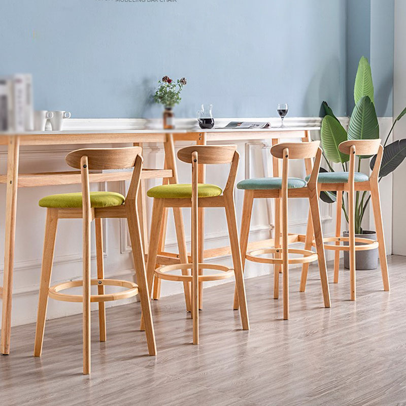 Contemporary Solid Wood Barstool Indoor Bar Stool with Low Back and Footrest