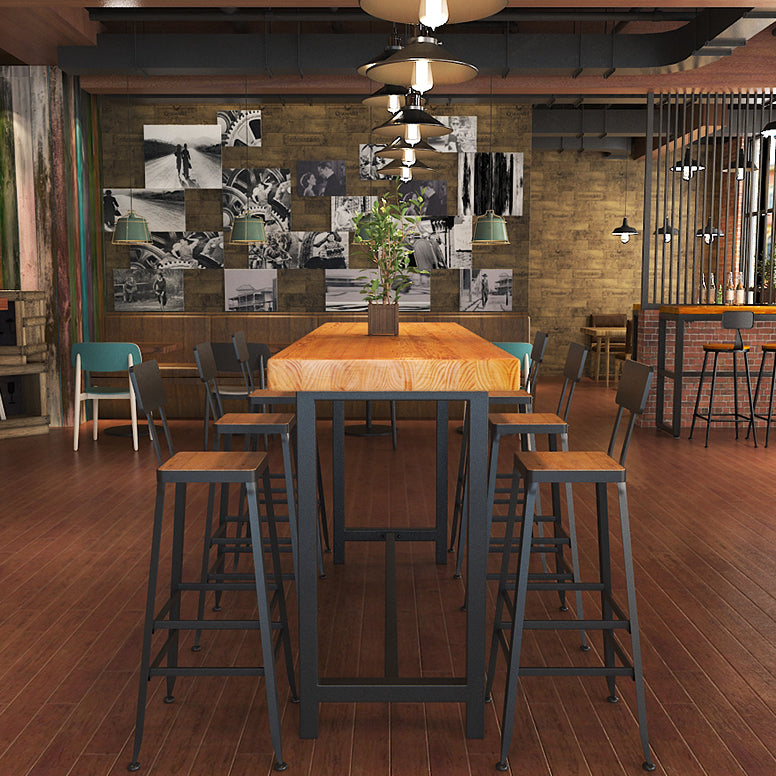 Brown Modern Bar Table Solid Wood Bar Table with Metal Base for Coffee Shop, Only Table