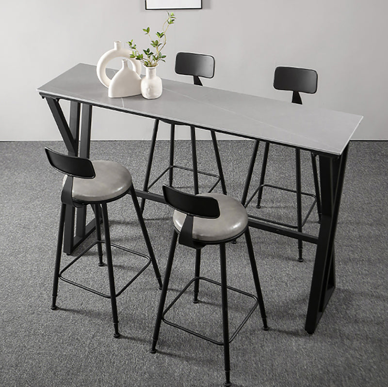 White Modern Style Rectangle Bar Table in Faux Marble and Metal Table Kitchen Bar Table