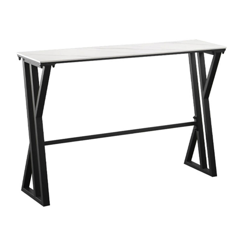 White Modern Style Rectangle Bar Table in Faux Marble and Metal Table Kitchen Bar Table