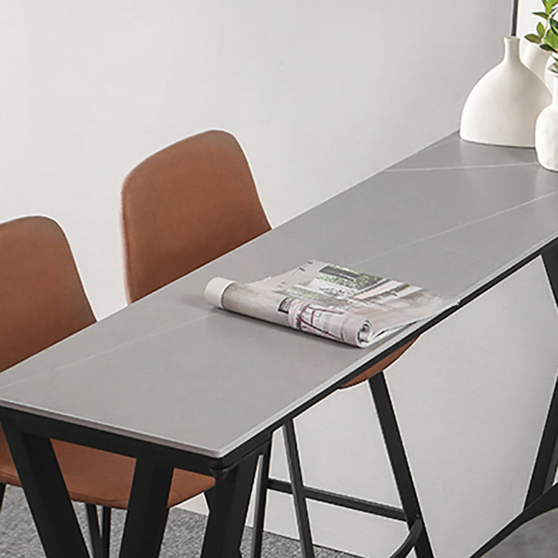 White Modern Style Rectangle Bar Table in Faux Marble and Metal Table Kitchen Bar Table