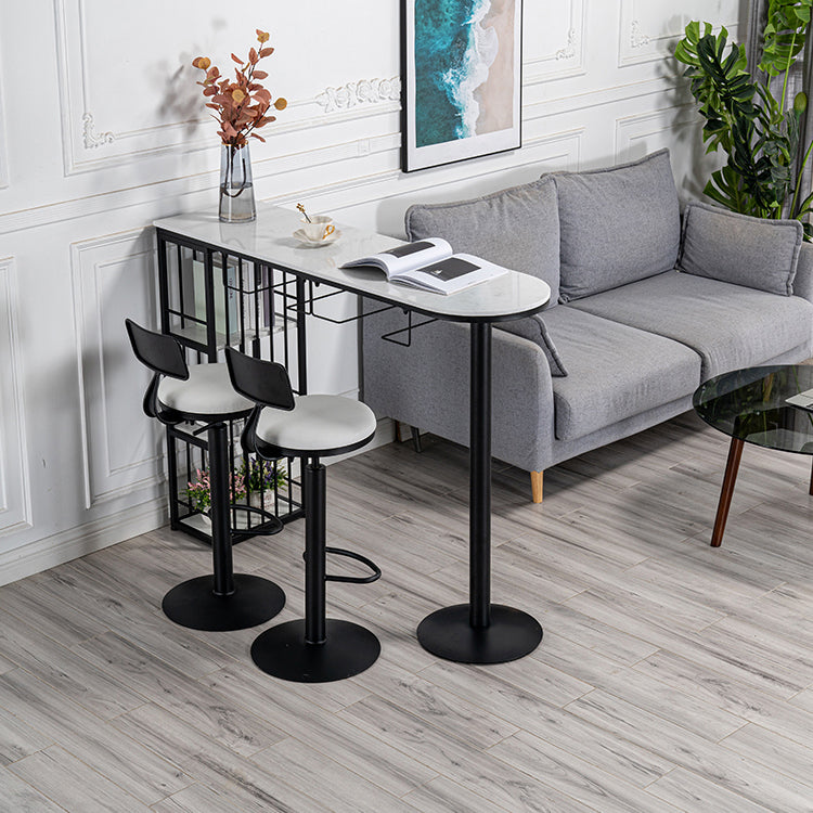 Glam White Marble Counter Table with Specialty Table Top Double Pedestal Table - 42" H