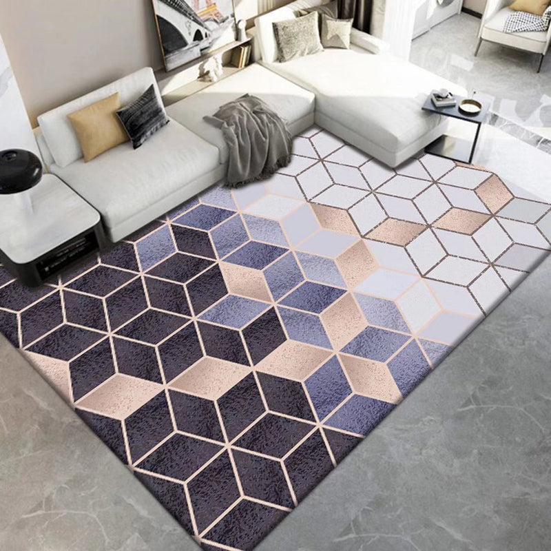 Dark Gray Modern Rug Polyester Geometric Print Rug Washable Rug for Living Room