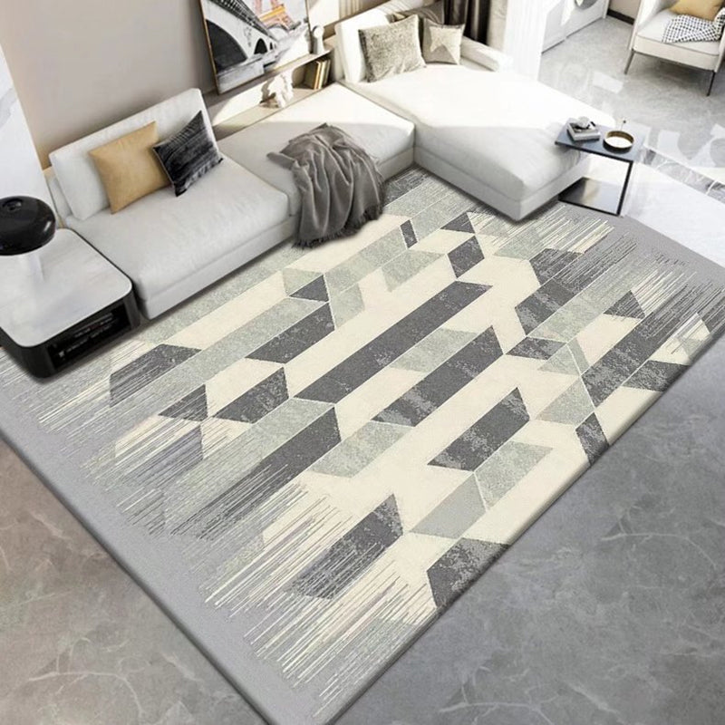 Dark Gray Modern Rug Polyester Geometric Print Rug Washable Rug for Living Room
