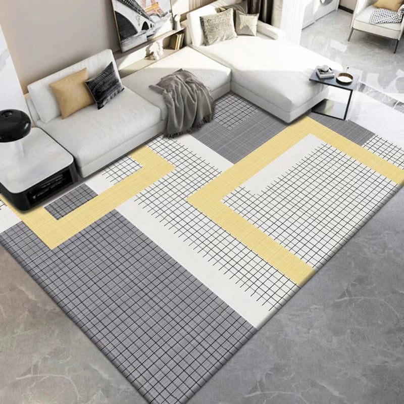 Dark Gray Modern Rug Polyester Geometric Print Rug Washable Rug for Living Room