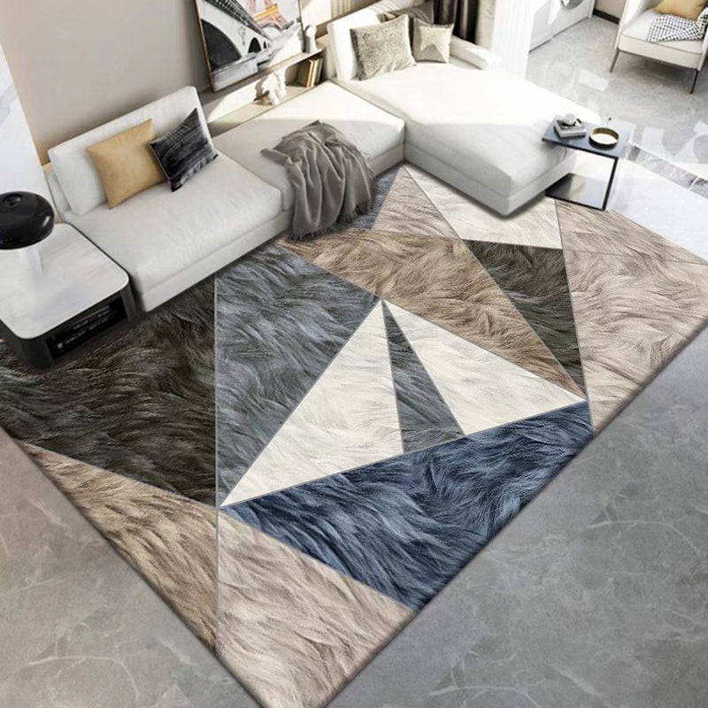 Dark Gray Modern Rug Polyester Geometric Print Rug Washable Rug for Living Room