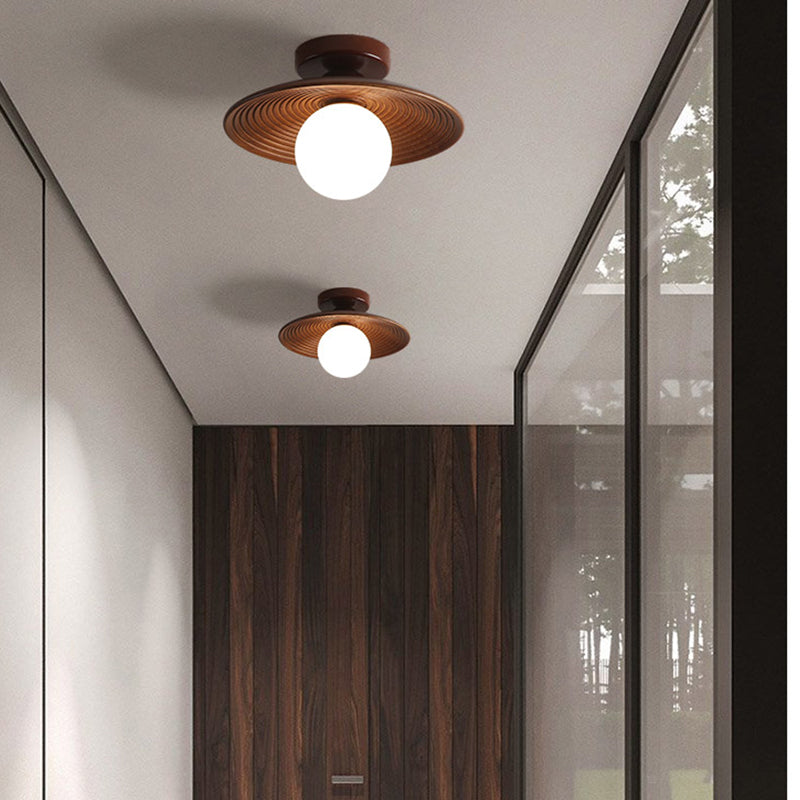 Geometry Shape Ceiling Lamp Modern Simple Style Wood 1 Light Flush Mount for Corridor Aisle