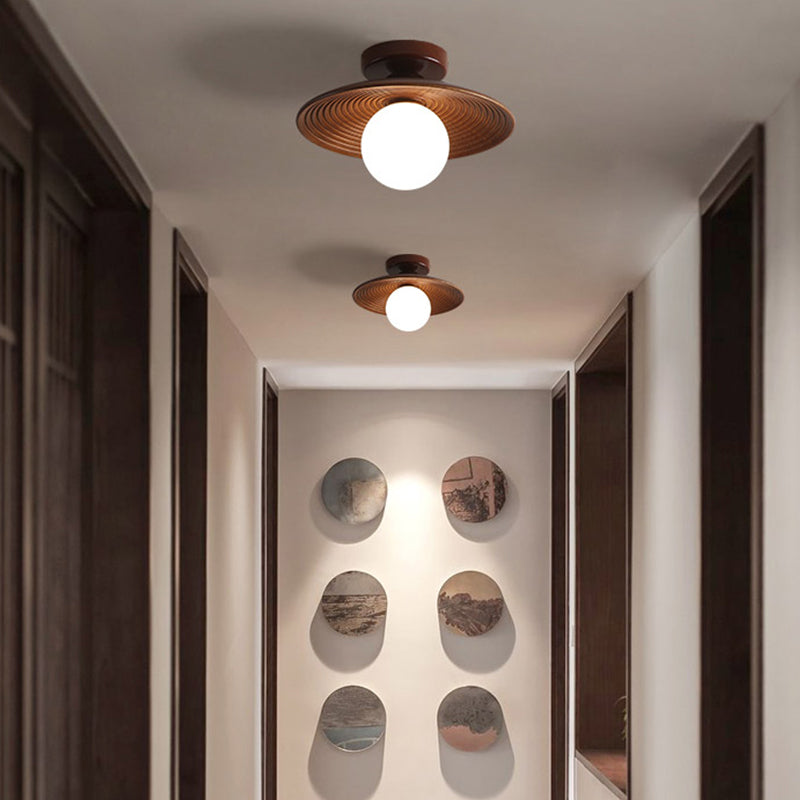 Geometrie Shape Plafond Lamp Modern Simple Style Wood 1 Licht Flush Mount voor Corridor Aisle