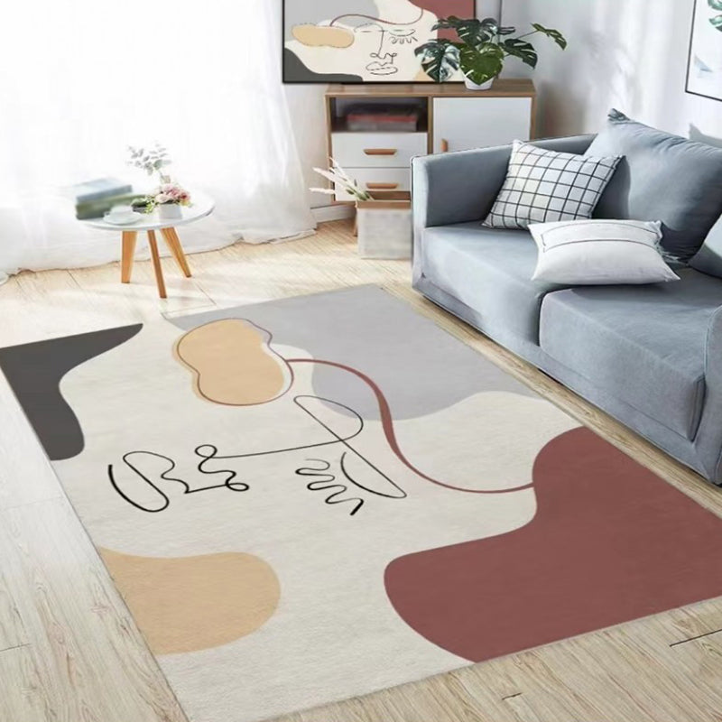 Orange Modern Rug Polyester Abstract Print Rug Stain Resistant Rug for Drawing Room