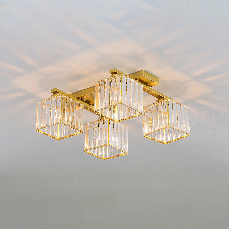 Plafonnier encastré en cristal contemporain avec luminaire cubique pour salon