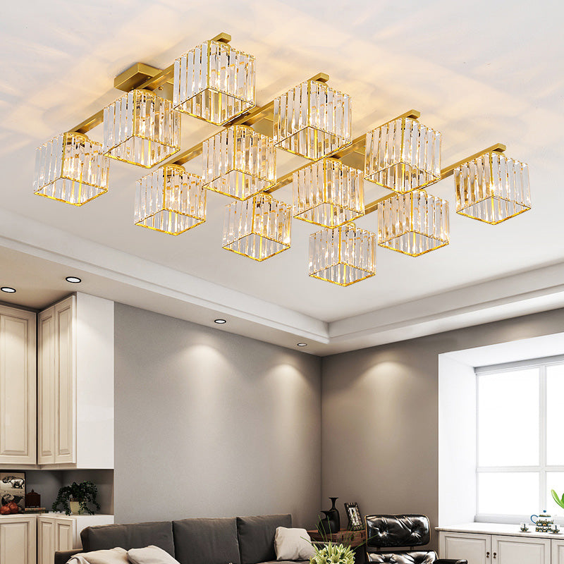 Plafonnier encastré en cristal contemporain avec luminaire cubique pour salon