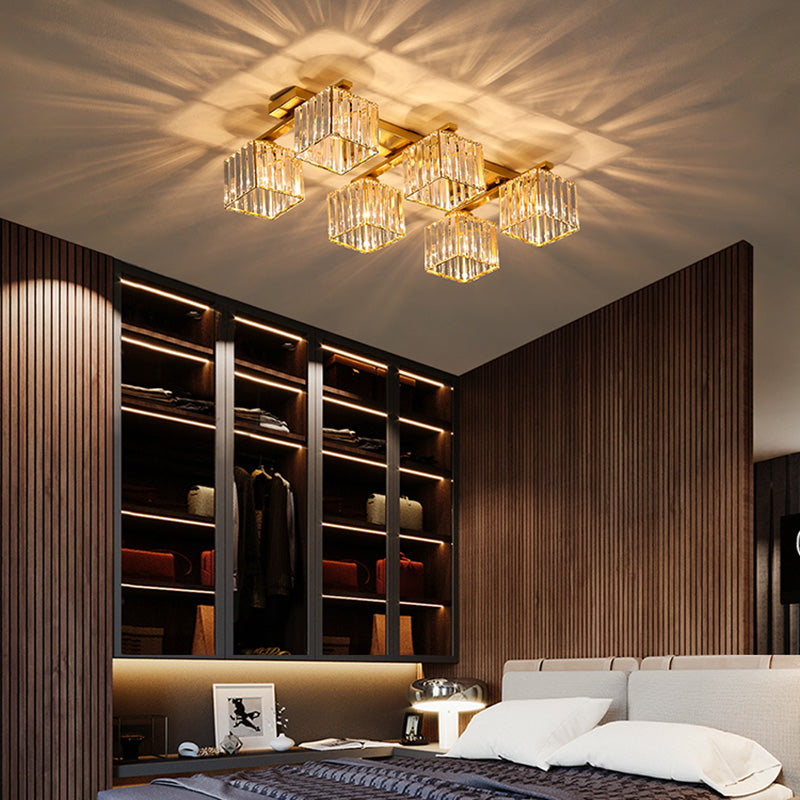 Plafonnier encastré en cristal contemporain avec luminaire cubique pour salon
