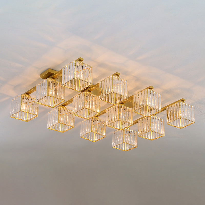 Plafonnier encastré en cristal contemporain avec luminaire cubique pour salon