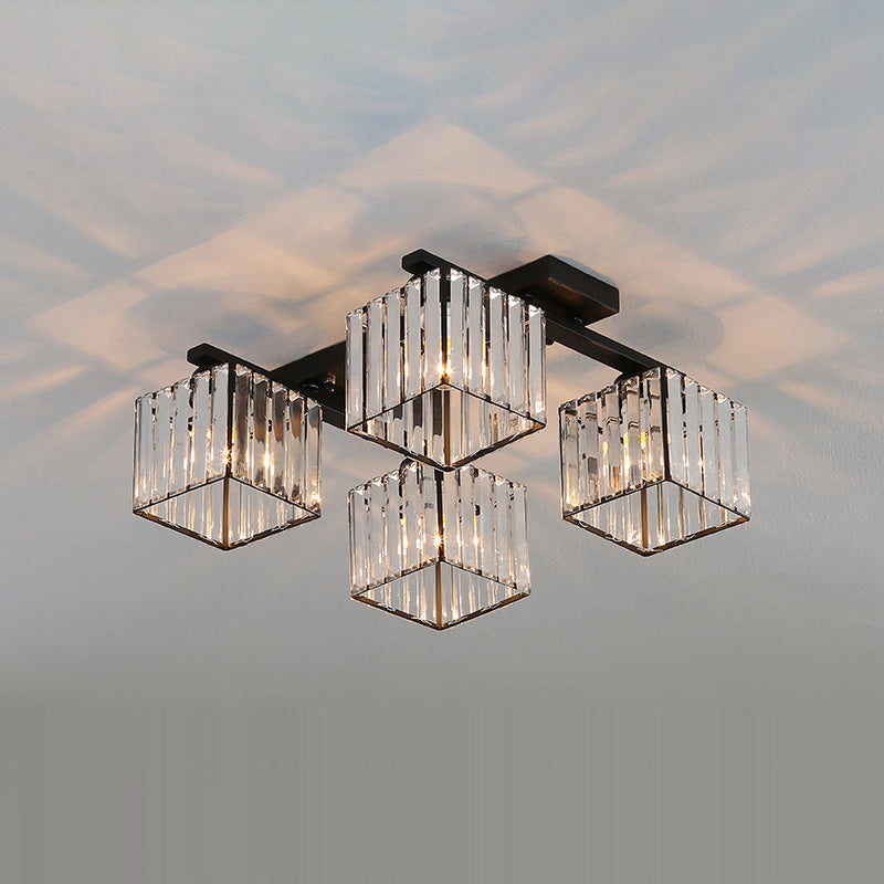 Plafonnier encastré en cristal contemporain avec luminaire cubique pour salon