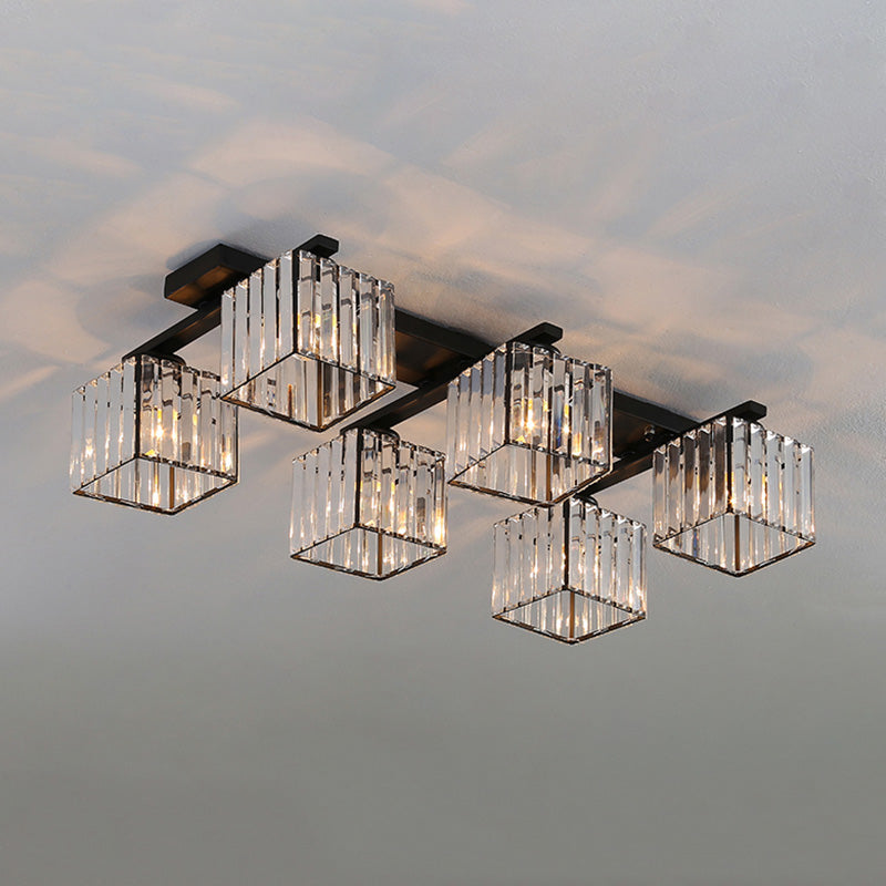 Plafonnier encastré en cristal contemporain avec luminaire cubique pour salon