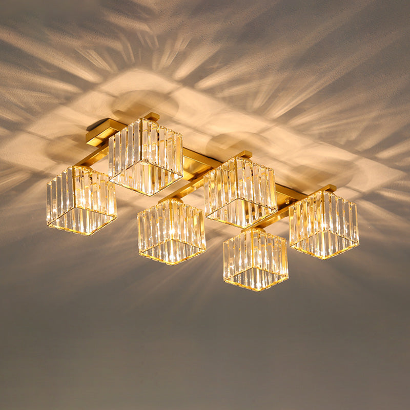 Plafonnier encastré en cristal contemporain avec luminaire cubique pour salon