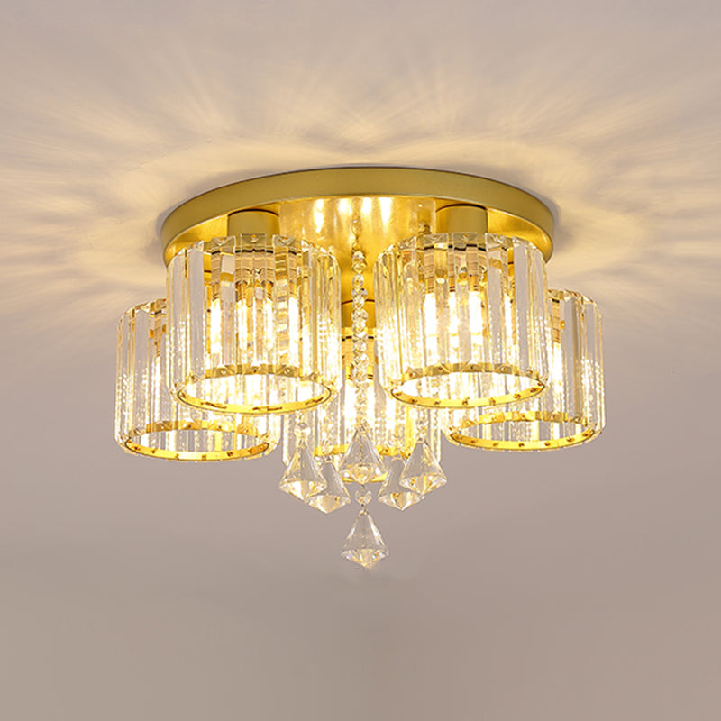 Contemporary Cylinder Flush Light Fixture Crystal Flushmount Lighting for Living Room