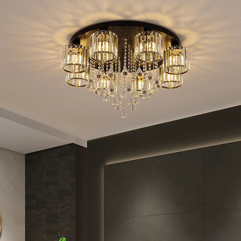 Contemporary Cylinder Flush Light Fixture Crystal Flushmount Lighting for Living Room