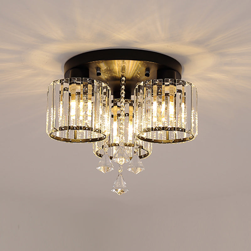 Contemporary Cylinder Flush Light Fixture Crystal Flushmount Lighting for Living Room