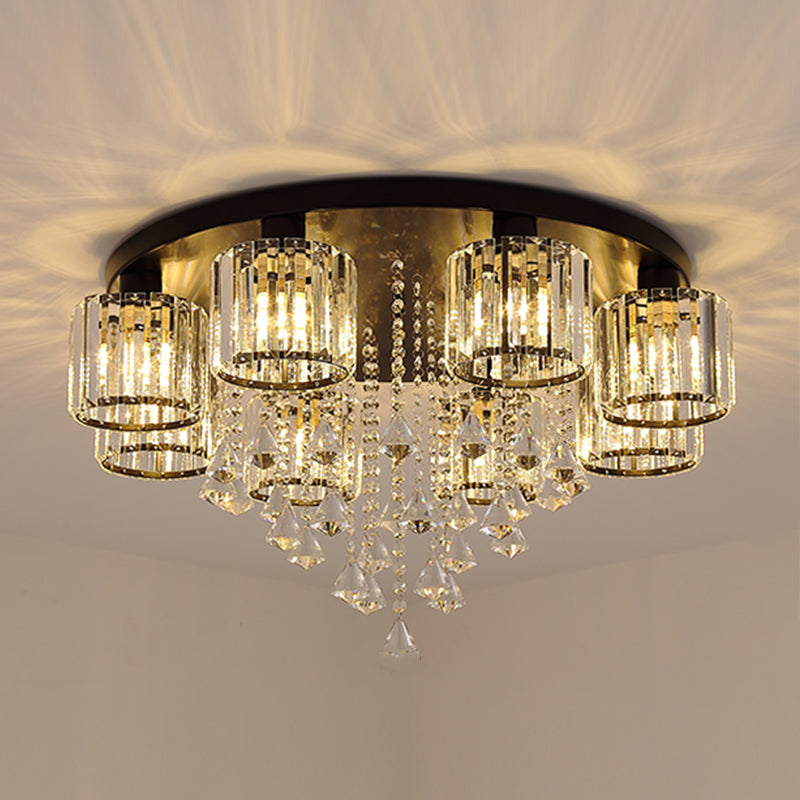 Contemporary Cylinder Flush Light Fixture Crystal Flushmount Lighting for Living Room