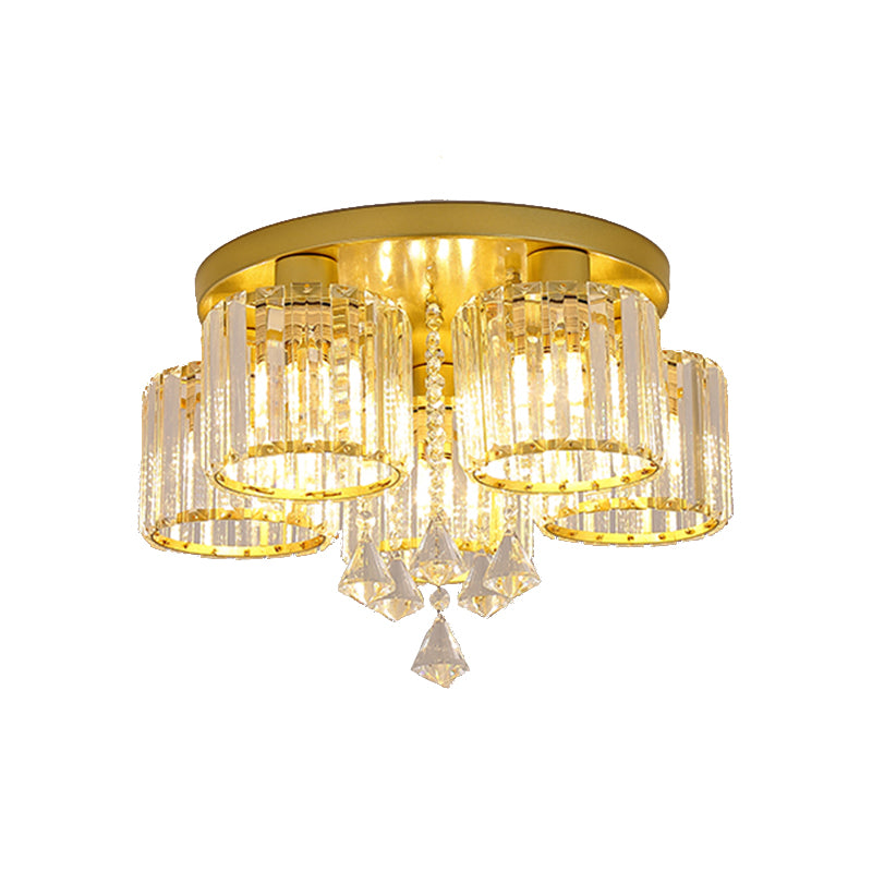 Contemporary Cylinder Flush Light Fixture Crystal Flushmount Lighting for Living Room