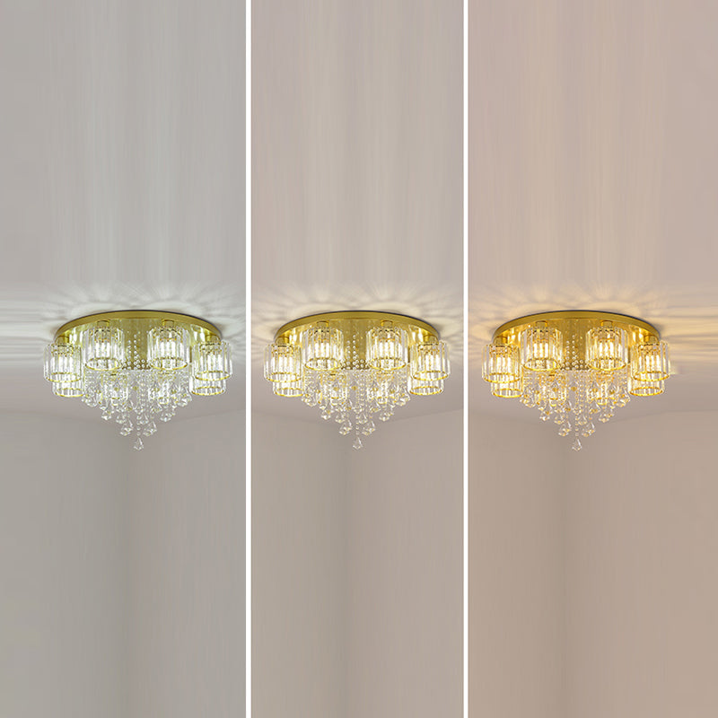 Contemporary Cylinder Flush Light Fixture Crystal Flushmount Lighting for Living Room