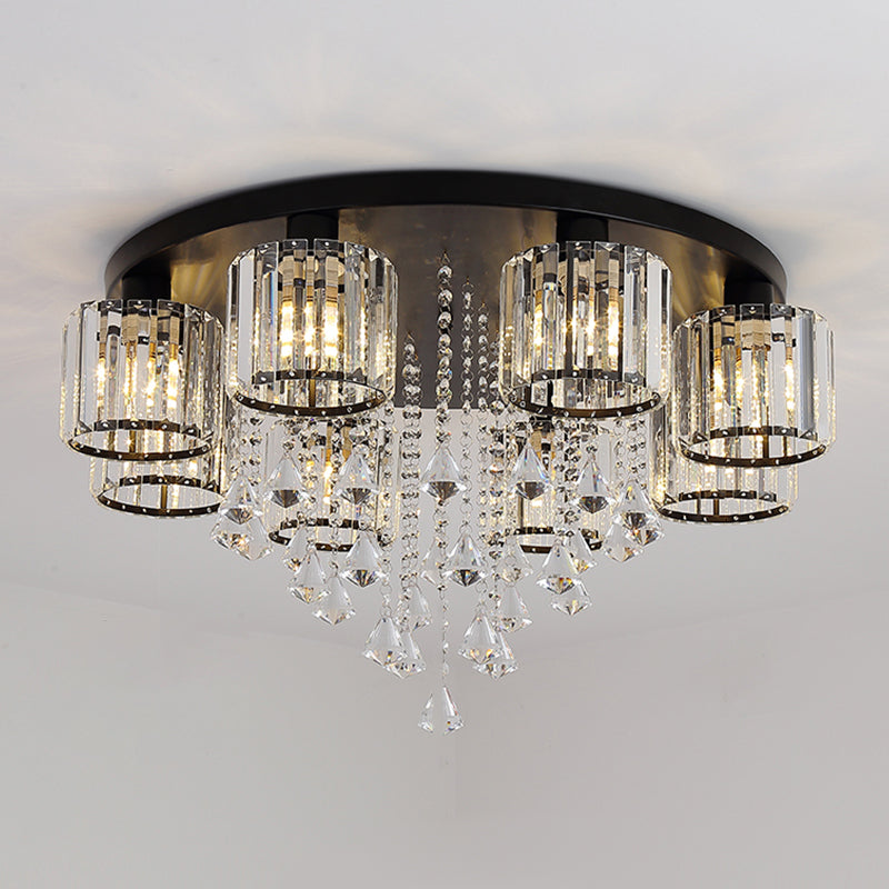 Contemporary Cylinder Flush Light Fixture Crystal Flushmount Lighting for Living Room
