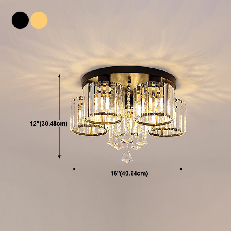 Contemporary Cylinder Flush Light Fixture Crystal Flushmount Lighting for Living Room