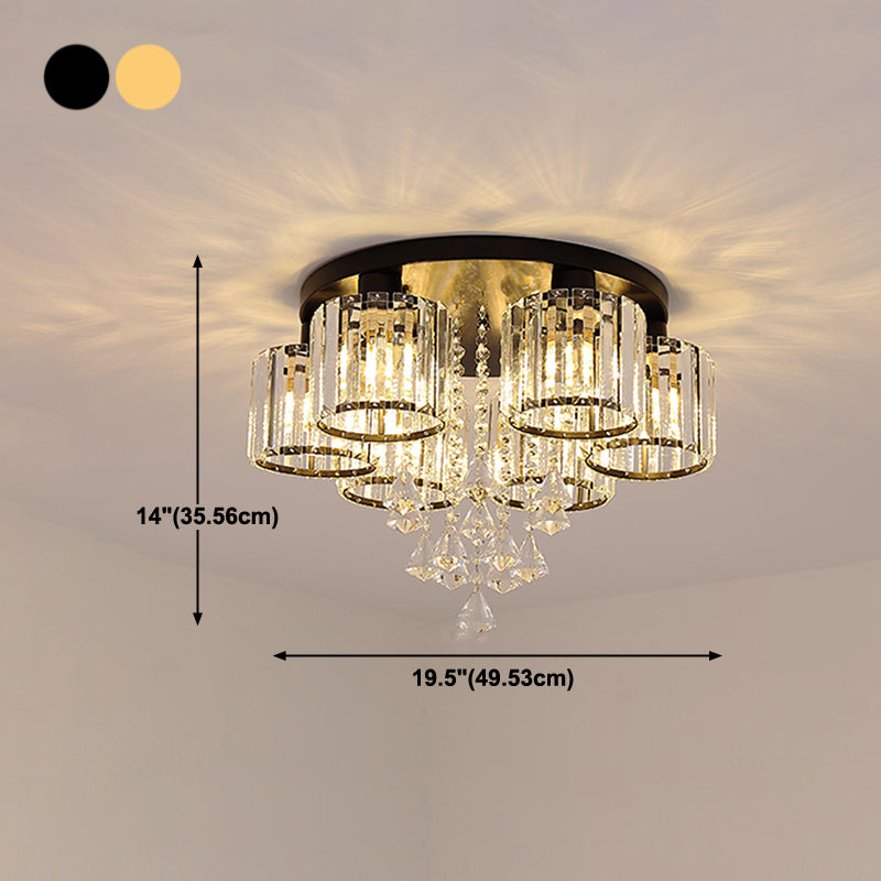 Contemporary Cylinder Flush Light Fixture Crystal Flushmount Lighting for Living Room