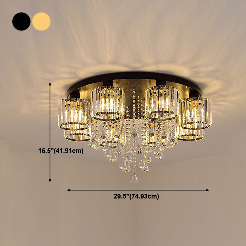 Contemporary Cylinder Flush Light Fixture Crystal Flushmount Lighting for Living Room