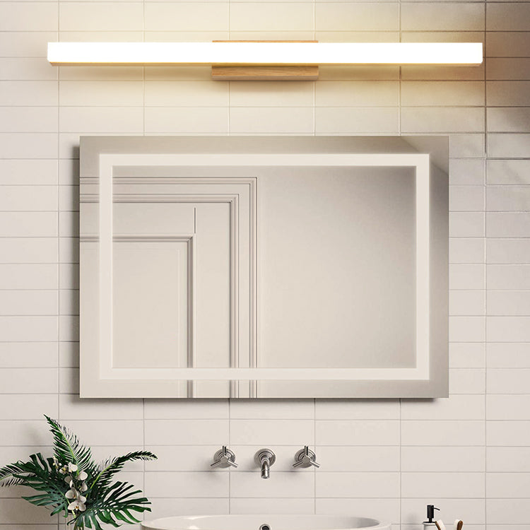 Linear Shape Wood Wall Sconce Modern Style 1 Light Mirror Wall Mounted Light in Brown