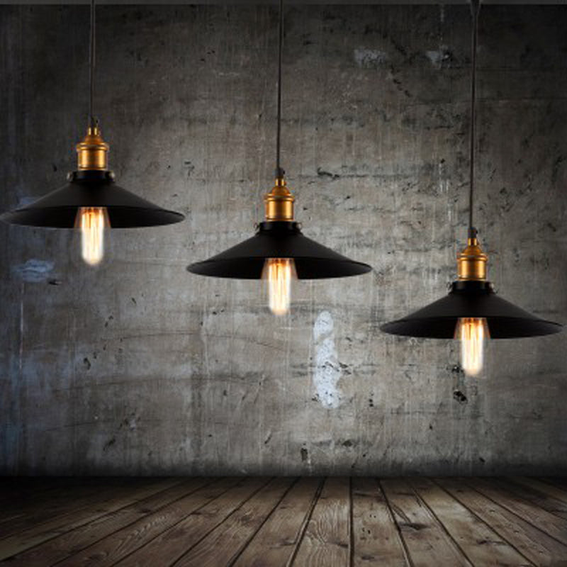 Black Industrial Pendant Light 1-Light Cone Hanging Ceiling Light for Dining Room
