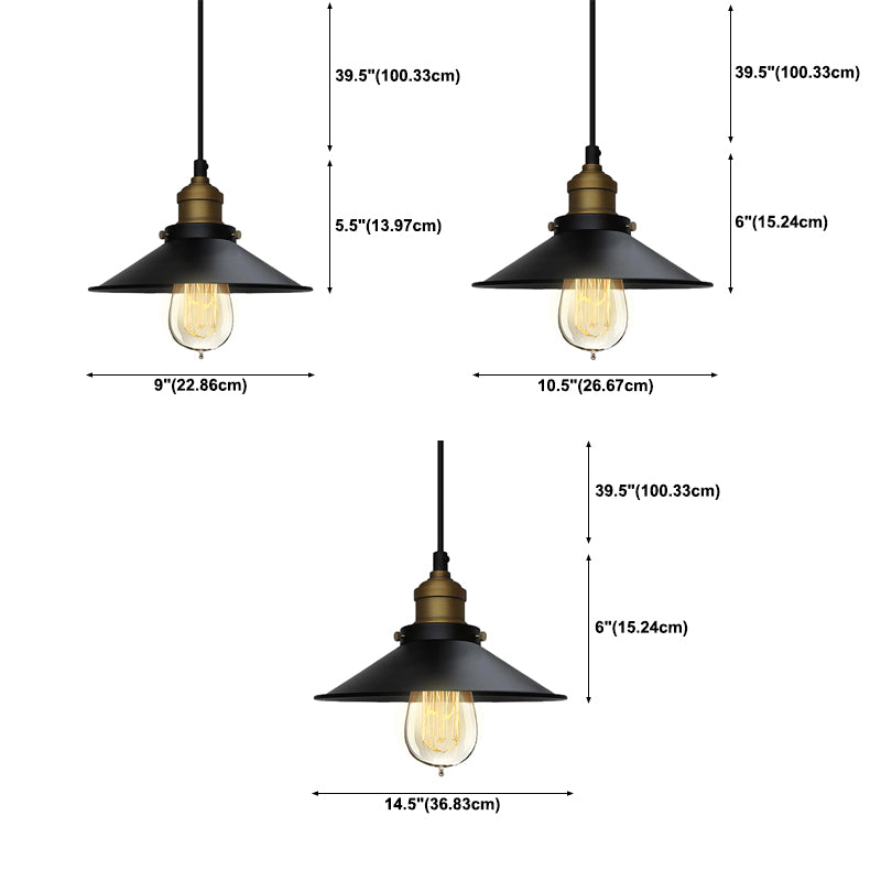 Black Industrial Pendant Light 1-Light Cone Hanging Ceiling Light for Dining Room