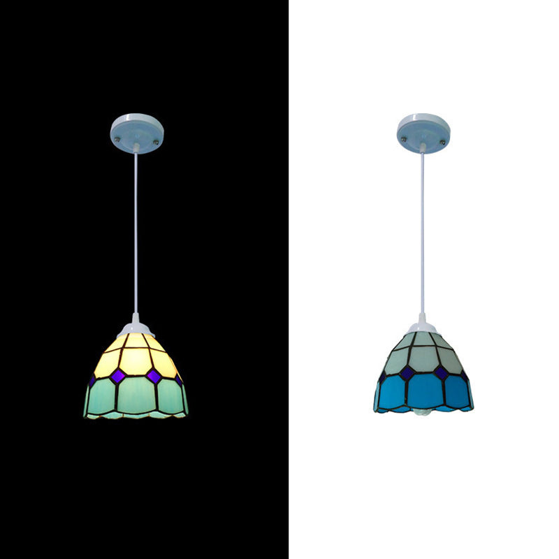 Art Glass Suspension Pendant Light Tiffany Bowl Hanging Pendant for Dining Room