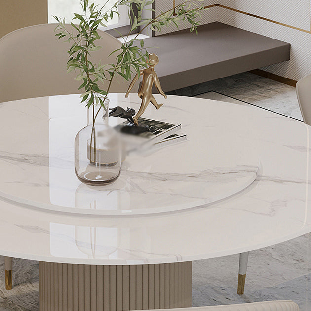 Modern 1/4/5/7 Pieces Round Dining Set Sintered Stone Dining Table Set with Leather Chairs