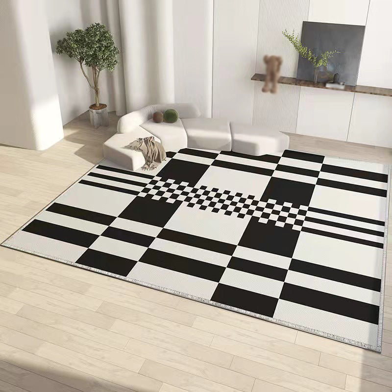 Black Modern Rug Polyester Pattern Rug Washable Rug for Living Room