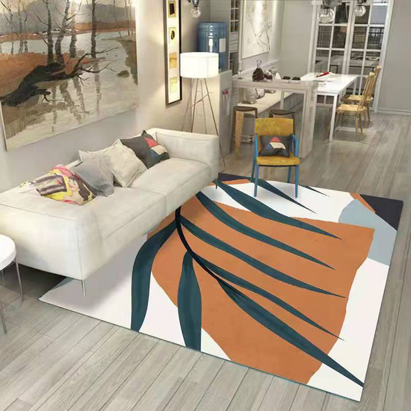 White Modern Rug Polyester Plant Rug Washable Rug for Living Room