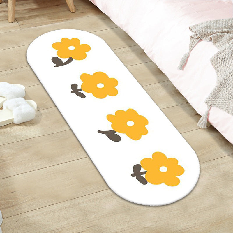 Green Modern Rug Polyester Flower Indoor Rug Washable Rug for Home Decor