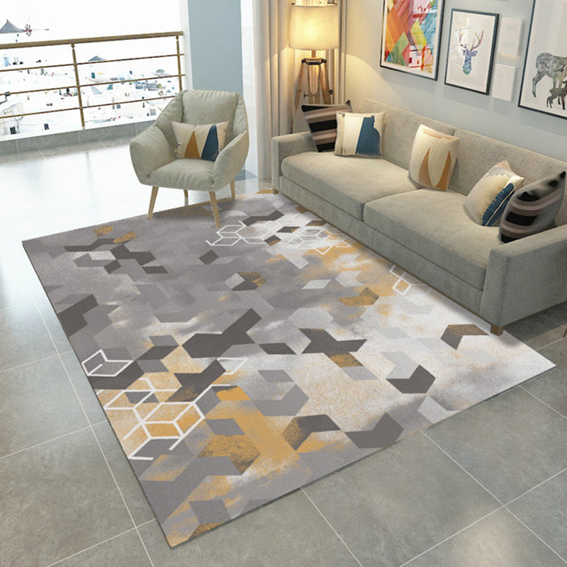 Tapis graphique en polyester moderne gris tapis de support sans glissement pour salon