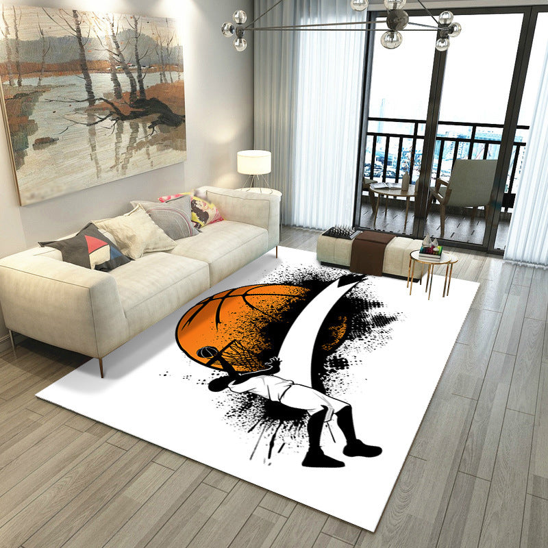 Black Trendy Rug Polyester Basketball Rug Washable Rug for Home Decor
