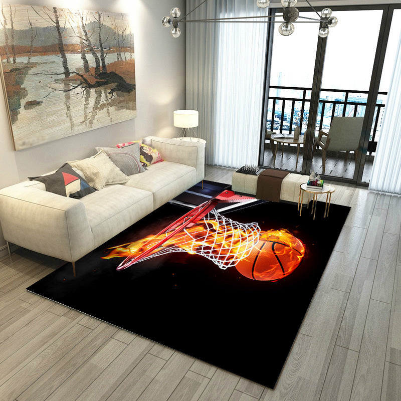 Black Trendy Rug Polyester Basketball Rug Washable Rug for Home Decor
