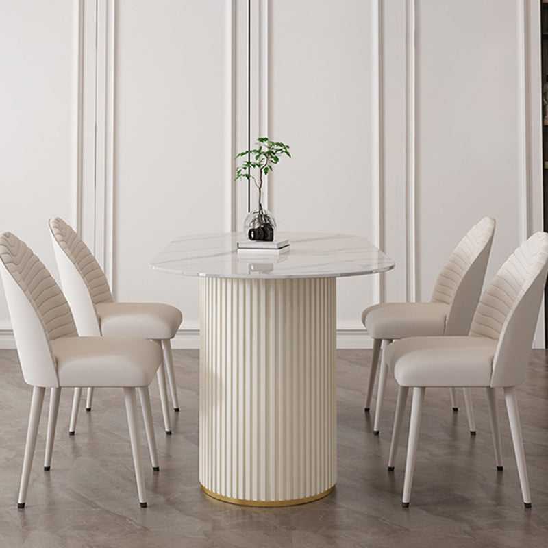 Sintered Stone Table for Restaurant Modern White Table with Double Pedestal Base