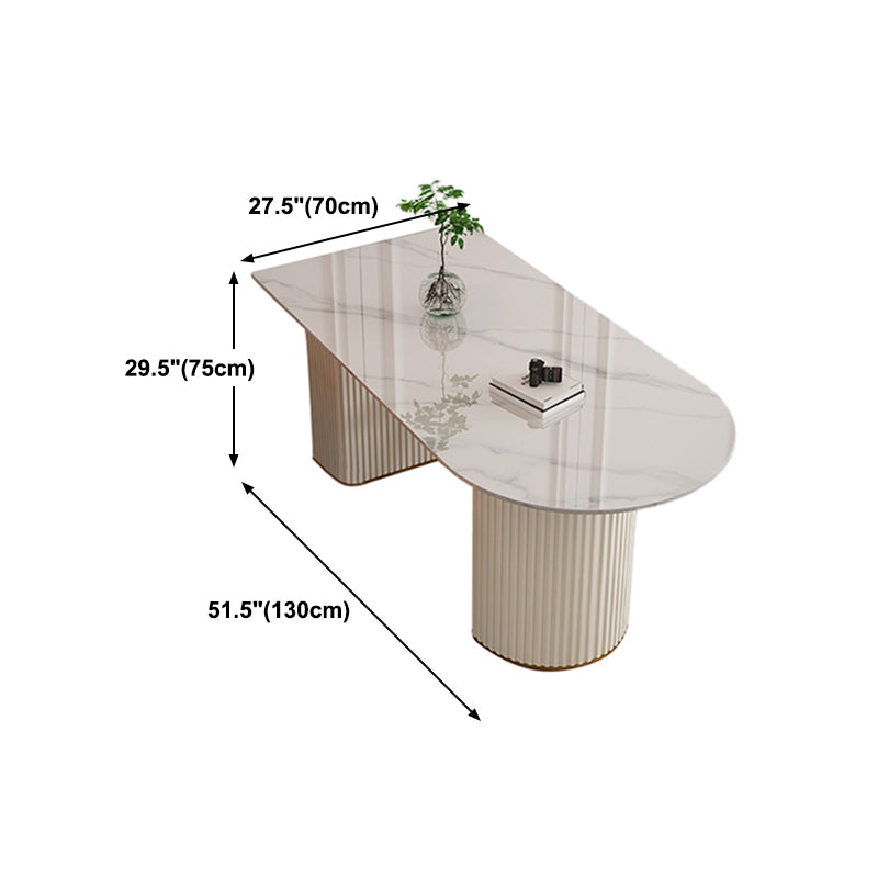 Sintered Stone Table for Restaurant Modern White Table with Double Pedestal Base