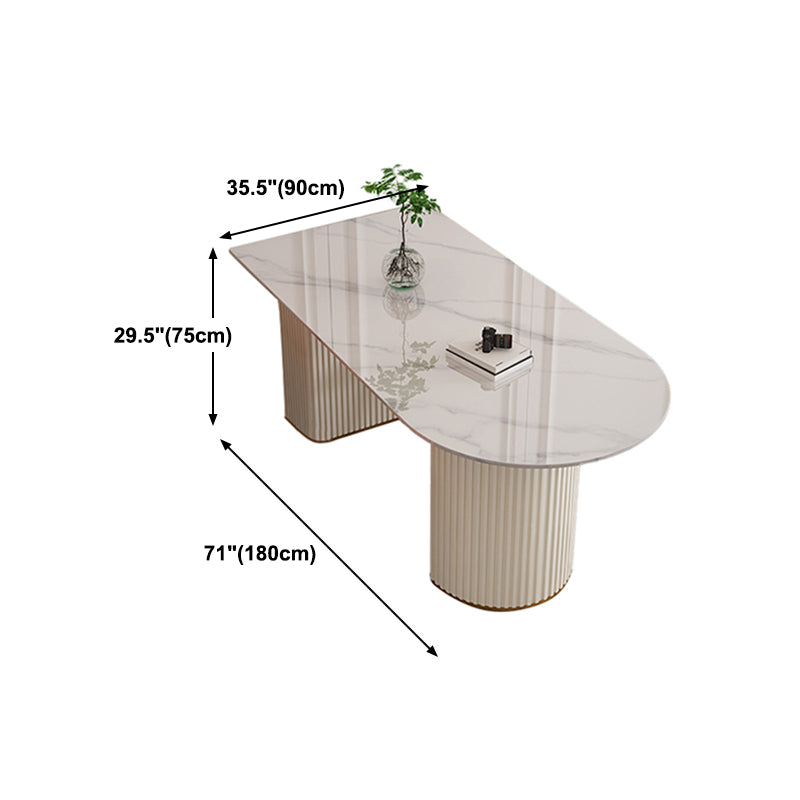 Sintered Stone Table for Restaurant Modern White Table with Double Pedestal Base