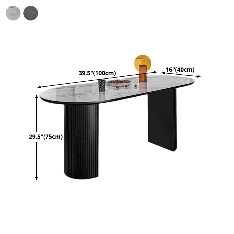 Metal Contemporary Oval Dining Table Sintered Stone Top Table with Double Pedestal Base