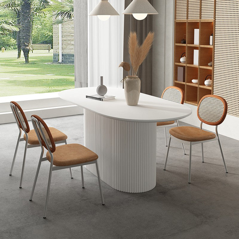 Metal Modern Oval Dining Table White Sintered Stone Top Table for Dining Room and Kitchen