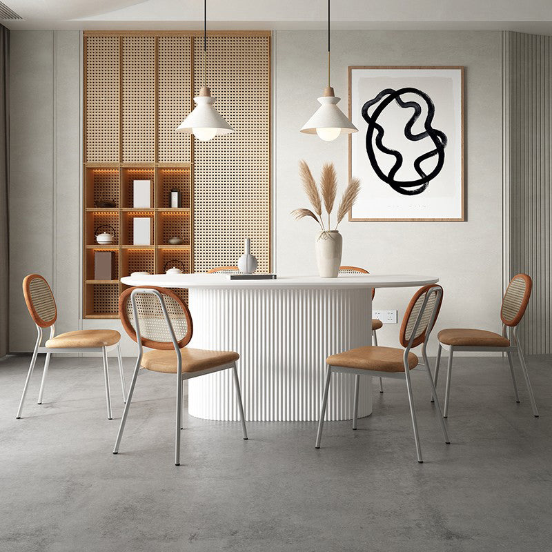 Metal Modern Oval Dining Table White Sintered Stone Top Table for Dining Room and Kitchen