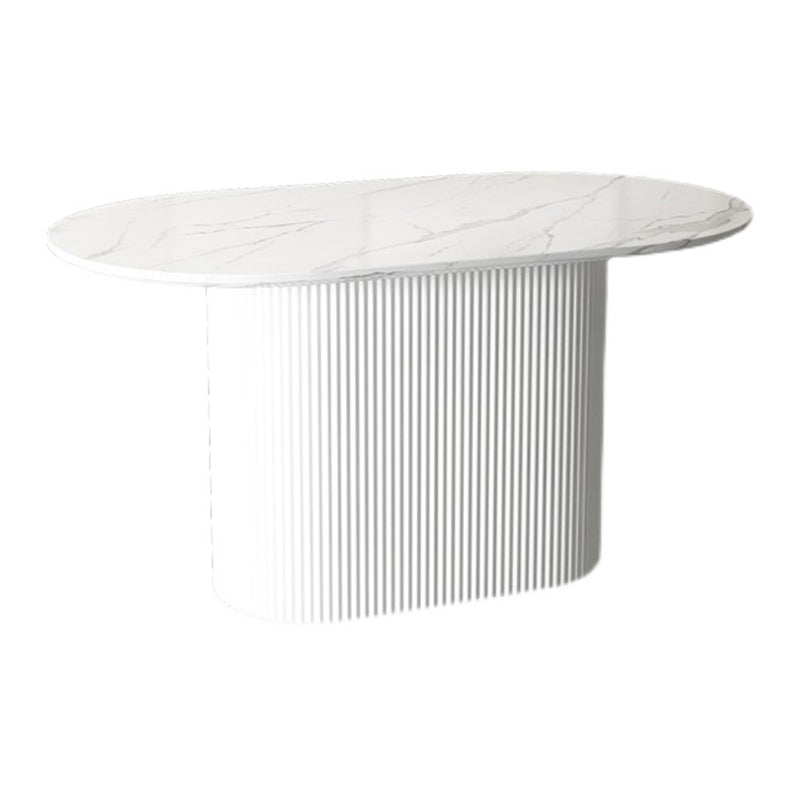 Metal Modern Oval Dining Table White Sintered Stone Top Table for Dining Room and Kitchen