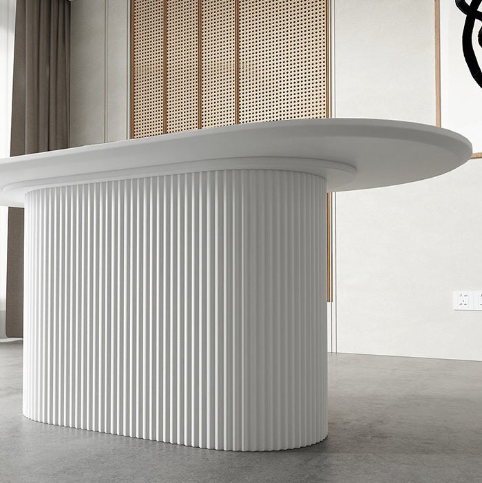 Metal Modern Oval Dining Table White Sintered Stone Top Table for Dining Room and Kitchen