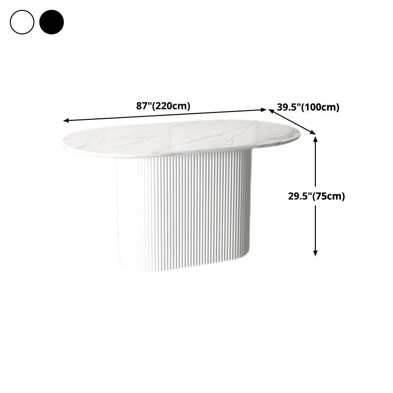 Metal Modern Oval Dining Table White Sintered Stone Top Table for Dining Room and Kitchen